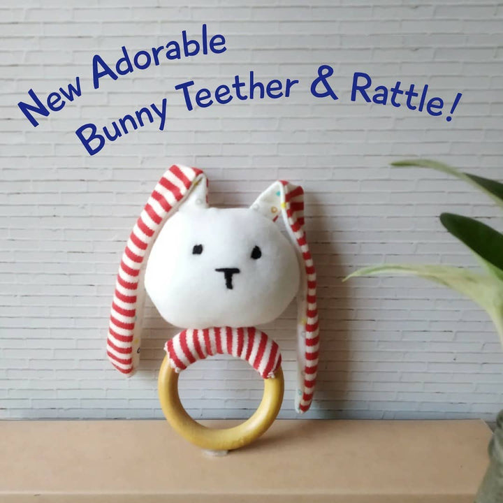 Striped Bunny Teether and Rattle Ring Toy for 6 months old 