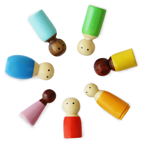 Colourful 7-Piece Set of Wooden Diverse Peg Dolls (3 Years+)