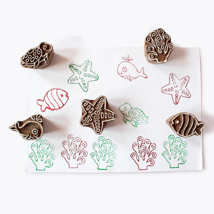 Wooden Sea Creature Stamps Set with Coloured Ink (3 Years+)